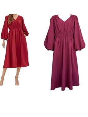 JODFL Brylee Burgundy V-neck Midi Maxi Dress Size Medium Prairie Boho Romantic